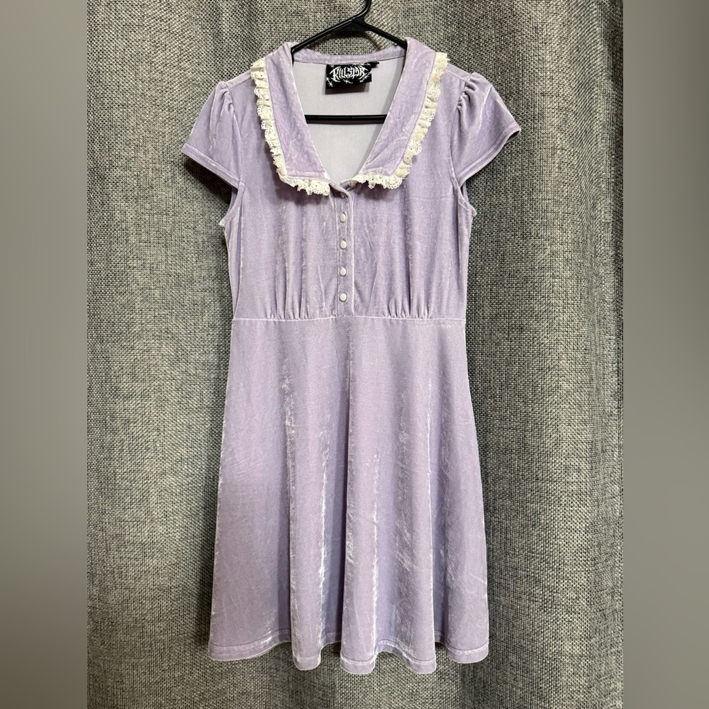 Killstar Lilac Velvet Pastel Mini Goth Lolita Lace Every Mourning Collar Dress - Picture 2 of 4